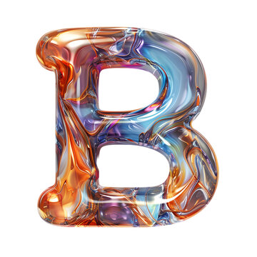 Letters B, Alphabet Made transparent or reflective look like glass. isolated on a transparent background