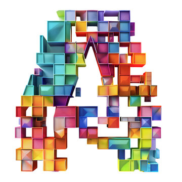 Letters A, Alphabet Made 3D designing an isometric perspective, making them appear like blocks or structures. isolated on a transparent background