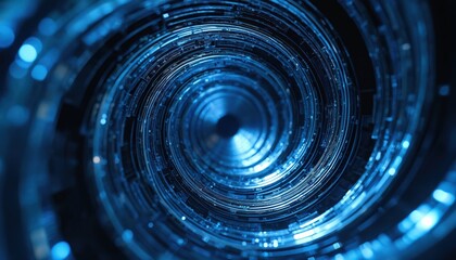 Poster - twisted abstract portal with bright blue colors. digital 3d artwork, futuristic geometric design, cu