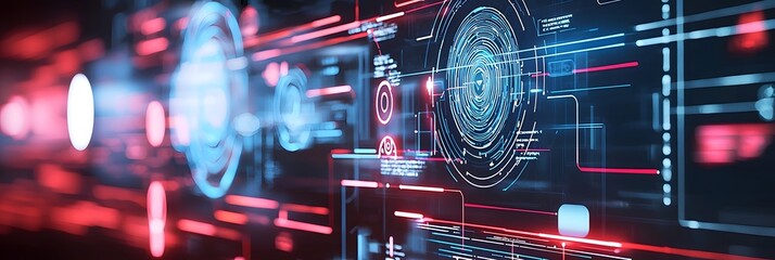Fototapete - A captivating digital interface displaying futuristic holographic elements symbolizing the power of emerging technologies and data driven innovation