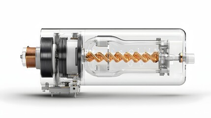 Poster - A clear transparent electric motor with visible copper coils and a representation of sustainable energy flow