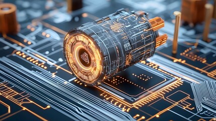 Aufkleber - A complex and advanced circuit board featuring an embedded electric motor creating a cutting edge technological interface