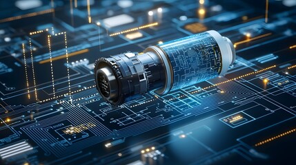 Aufkleber - A complex high tech circuit board with an embedded electric motor showcasing the of advanced electronics and mechanical engineering in a sleek futuristic design