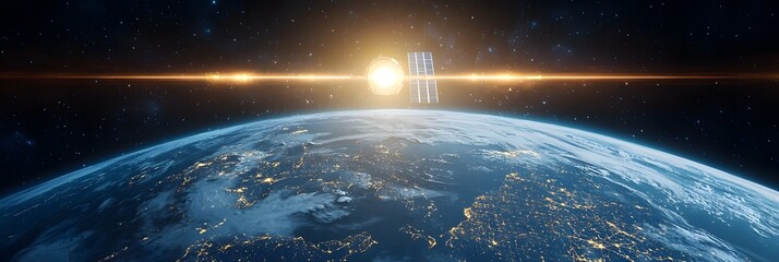 Aufkleber - A glowing communication satellite orbiting the Earth providing vital digital connectivity and data transmission across the planet