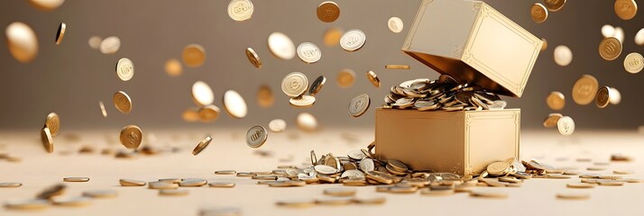 Poster - A golden treasure chest spilling over with a bounty of shimmering gold coins symbolizing wealth prosperity and financial success