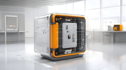 Poster - A high tech transparent safe with a sleek futuristic design showcasing digital security features and controls