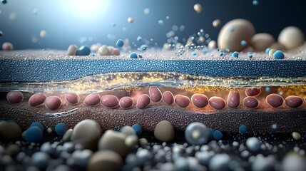 Poster - A mesmerizing close up view of the intricate structure and vibrant metabolism within the layers of human skin showcasing the fascinating complexity of our biological composition