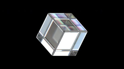 Wall Mural - crystal glass cutout rotating cube abstract background with alpha
