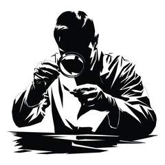 Forensic Science Silhouette, Vector, Icon, Logo, White Background.