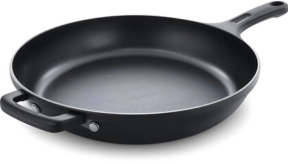 Black Nonstick Frying Pan with Handle Isolated on White Background