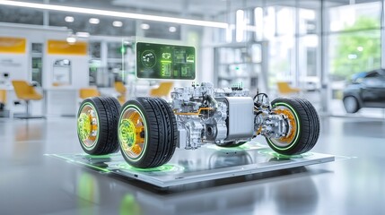 Leinwandbilder - Cutting edge electric vehicle motor with advanced holographic display highlighting key components and technological innovations