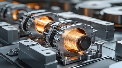 Poster - Detailed view of the inner components of a brushless direct current DC motor showcasing the coils that generate electromagnetic energy for power transfer