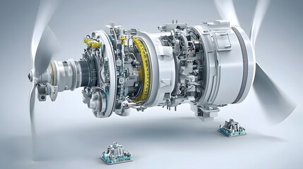 Poster - Detailed view of the inner workings of a wind turbine generator motor showcasing its complex mechanical structure and highlighting the technology behind renewable energy production