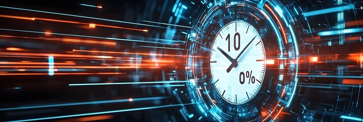 Fototapete - Dynamic background featuring a countdown timer with rapidly changing discount percentages in a high tech futuristic style