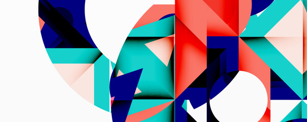 Wall Mural - Abstract geometric artwork with interwoven angular and curved shapes, dynamic composition with smooth gradients and bold contrasts