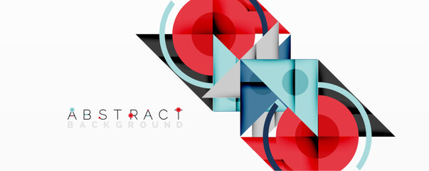 Poster - Abstract geometric composition with overlapping triangles, circles, and gradients, featuring a central circular design with text
