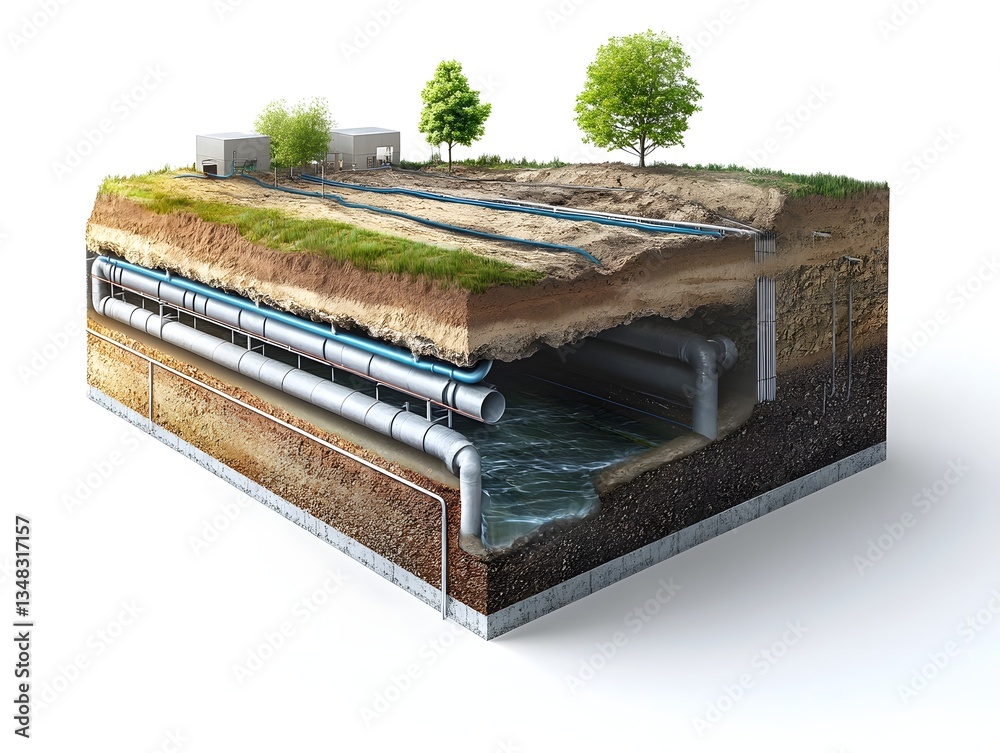 Cross-section of underground water pipe network and infrastructure ...