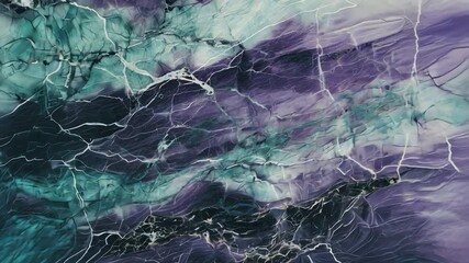 Poster - Abstract Painted Marble Texture: An intricate abstract piece revealing the hidden beauty of natural patterns, with veins of crystalline structures flowing through shades of aqua and purple.