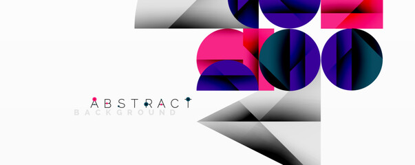 Aufkleber - Modern abstract composition with layered circles and angular segments featuring gradients, transparency effects, and a structured geometric layout