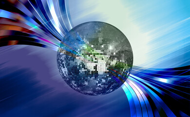 Fototapete - Party disco mirror ball reflecting orange and green lights