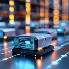 Fototapete - Cybernetic Hub: A futuristic image of a cybernetic hub in a dynamic setting, filled with illuminated lines.