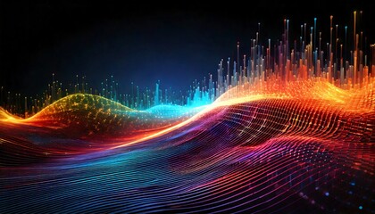 Leinwandbilder - A futuristic wallpaper showing a digital data stream flowing across a dark void