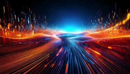 Leinwandbilder - A futuristic wallpaper showing a digital data stream flowing across a dark void