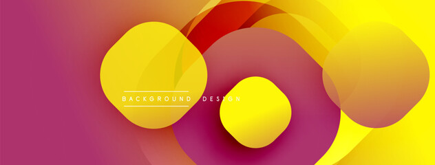 Fototapete - Circular abstract design with overlapping translucent circles and round shapes, blending gradients and smooth curves, creating depth, contrast, and a dynamic visual effect