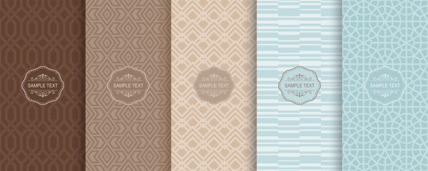 Aufkleber - Set of Cute geometric seamless patterns on modern background with minimal labels, frames. Abstract vector textures. Design for print, vaucher, decor, package, banner, card