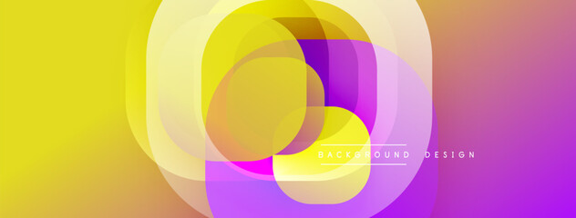 Poster - Circular abstract design with overlapping translucent circles and round shapes, blending gradients and smooth curves, creating depth, contrast, and a dynamic visual effect
