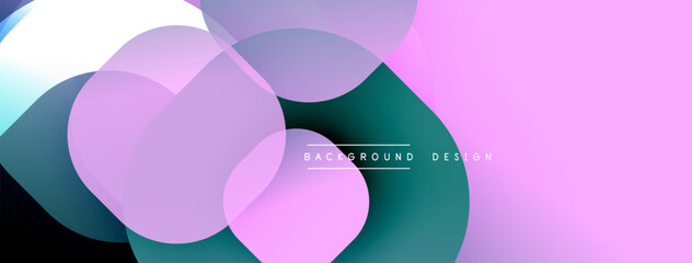 Poster - Circular abstract design with overlapping translucent circles and round shapes, blending gradients and smooth curves, creating depth, contrast, and a dynamic visual effect