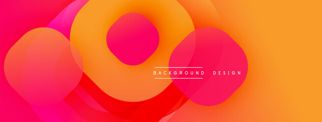 Poster - Circular abstract design with overlapping translucent circles and round shapes, blending gradients and smooth curves, creating depth, contrast, and a dynamic visual effect