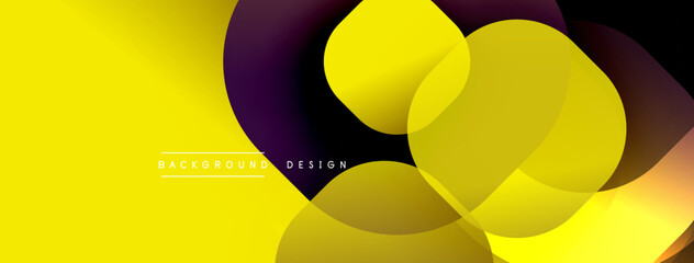Poster - Circular abstract design with overlapping translucent circles and round shapes, blending gradients and smooth curves, creating depth, contrast, and a dynamic visual effect