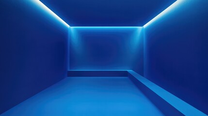 Poster - A blue studio with gradient lighting, featuring an empty minimalist space that provides the perfect background for displaying luxury or tech products