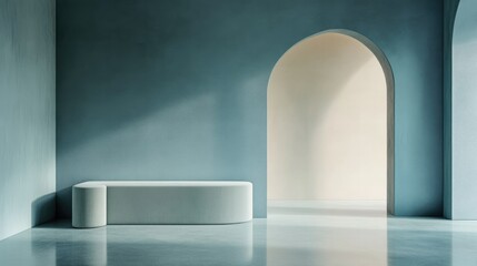 Poster - A clean, empty blue room with a smooth gradient wall, perfect for clean and contemporary product shots in an ideal studio setting.