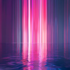 Poster - Abstract vertical light streaks reflecting on a rippled water surface, creating a vibrant and colorful visual.