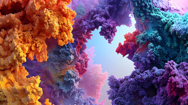 Abstract Pixelated Coral-Like Shapes In Vibrant Colors
