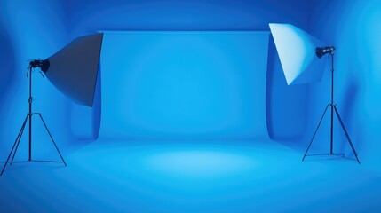 Poster - A tranquil blue gradient studio, ideal for product photography, offering a calm and professional atmosphere for showcasing various products