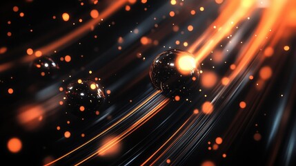 Poster - Dark tech background with abstract lines and glowing light orbs, creating a smooth digital atmosphere. Ideal for cyber-related branding, AI, and futuristic technology concepts
