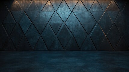 Poster - Elegant semigloss wall with dark triangular tiles creating a sleek, modern ambiance for high-end product displays or creative project backgrounds
