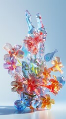 Wall Mural - digital technology stained glass aquatic plant illustration poster background