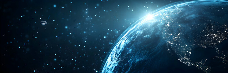 Wall Mural - A digital globe with a global network and security icon on a black background.