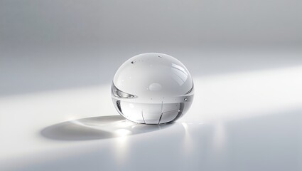 Poster - Transparent crystal orb resting on a light surface with soft reflections during a calm indoor setting