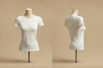Wall Mural - clean minimalist photography of white cotton tshirt on invisible mannequin perfect fit display against neutral background front and back view