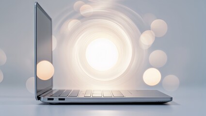 Poster - Laptop with glowing background creating a modern and soothing workspace environment