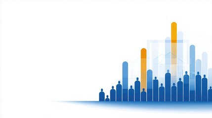 Poster - Creative and Professional Business Presentation with Organized Graph and Silhouettes of People in Blue and Yellow
