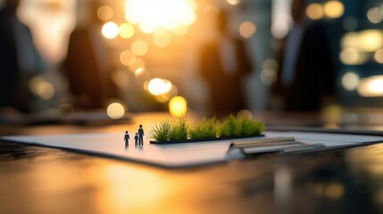 Poster - Modern Office Setting with Colleagues Engaged in a Collaborative Work Environment during Sunset