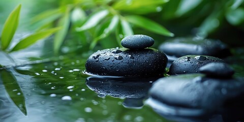 Fototapete - wet pebbles featuring smooth surfaces and natural colors, ideal for tranquil, serene designs.