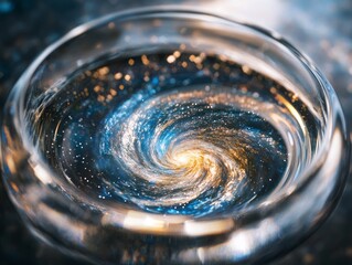 Poster - Swirling galaxy reflection in a glass vessel captures the essence of the universe and earth's connection to the cosmos