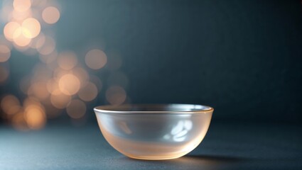 Poster - elegant glass bowl illuminated by soft light against a dark background, showcasing delicate transpar
